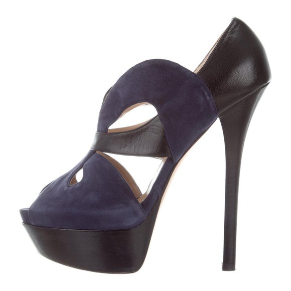 Fendi Blue suede platform with black leather 9.5 - Picture 2 of 5